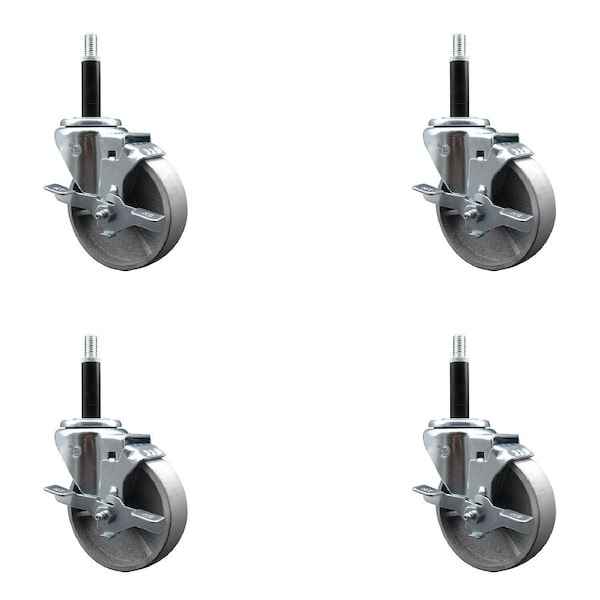 Service Caster 4'' Semi Steel Swivel 3/4'' Expanding Stem Caster Set with Brake, 4PK SCC-EX20S414-SSS-TLB-34-4 - main